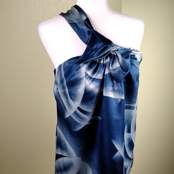 Sexy Blue And White One Shoulder Silk Top By BCBG. - Picture 1 of 8